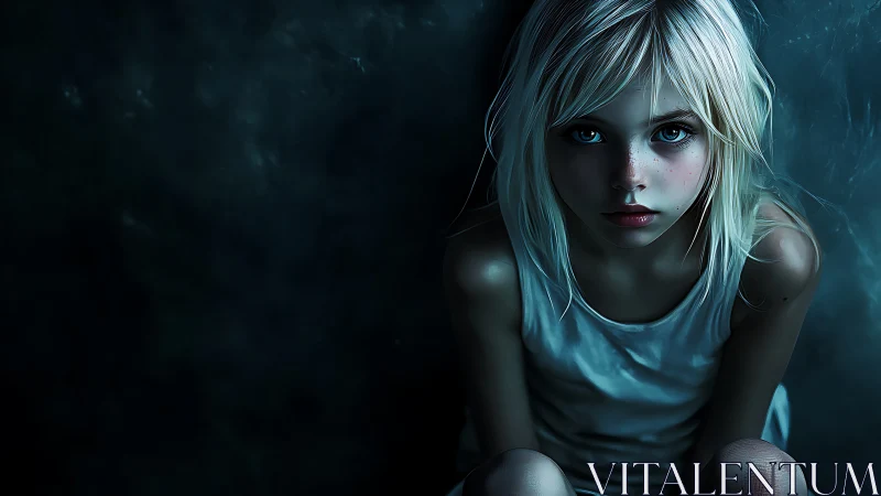 Haunting blue portrait captures a lonely child in shadow