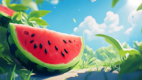 Sunlit watermelon slice promises a sweet summer moment