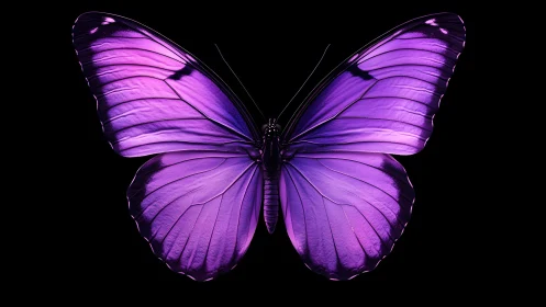 Vibrant Purple Butterfly on Black Background, Realistic Photography.