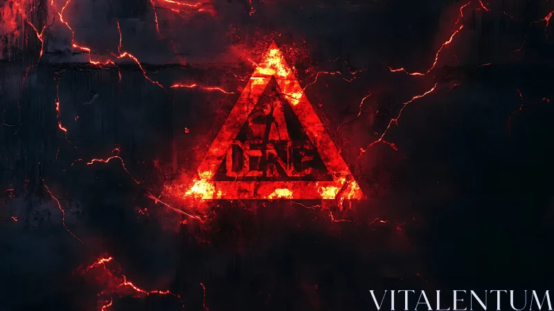 Red Neon Warning Triangle with Electric Discharge Effect
