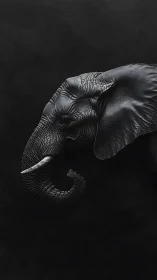 Elephant profile emerges from shadow in sculptural black