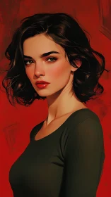 Chromatic portrait study of brunette subject on vermilion field.