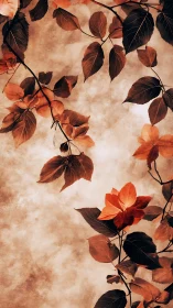 Autumn Branches with Vintage Florals Against Textured Backdrop.