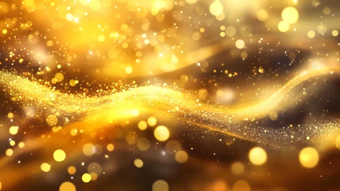 Radiant golden abstract background with sparkling light waves.