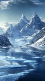 Glacial spire guardians over a mirror of drifting ice floes.