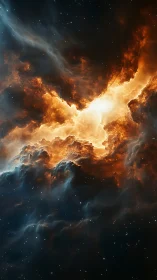 Stellar nebula clouds with blazing orange ionized core.