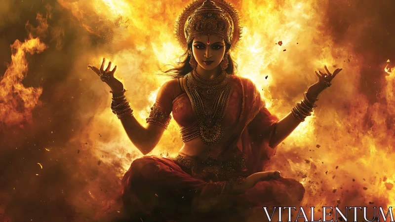 Divine fire goddess in radiant meditative ascendance.
