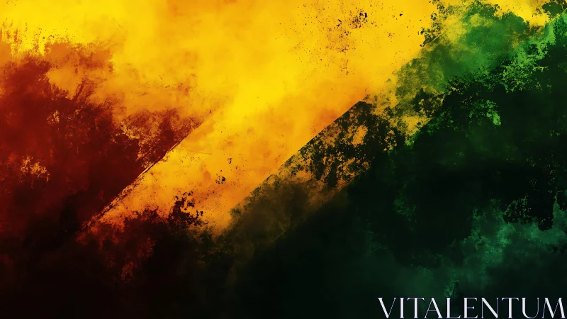 Vibrant abstract art with red, yellow, and green smoky textures.