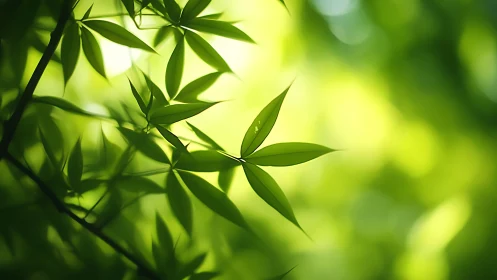 Sunlit green leaves with shallow depth of field focus.