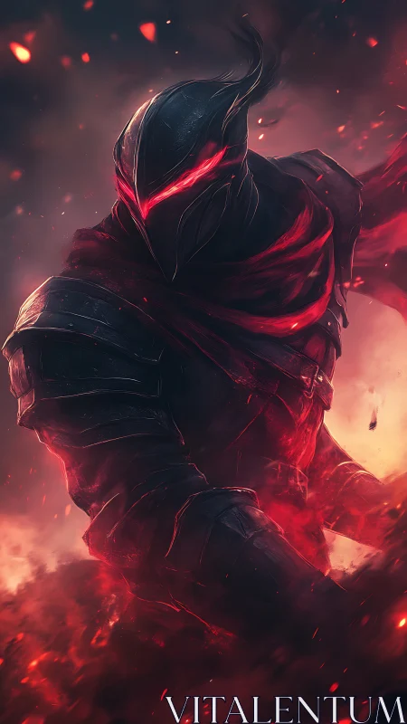 Infernal armored wraith in dynamic red-black digital painting.