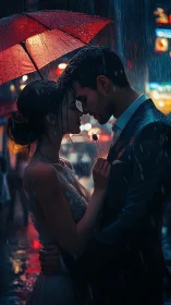 Luminous Proximity in Rain: Chromatic Umbrella Silhouettes.