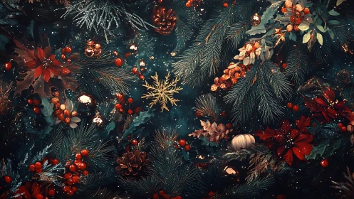 Cozy holiday greenery wrapped in warm winter sparkle.