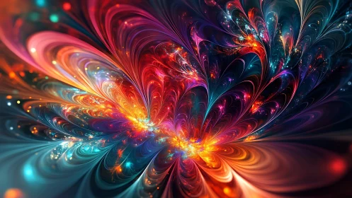 Fractal energy bloom with luminous multicolor plasma petals