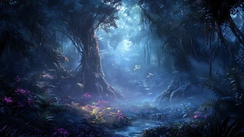 Bioluminescent Forest Sanctuary: Digital Landscape Composition.