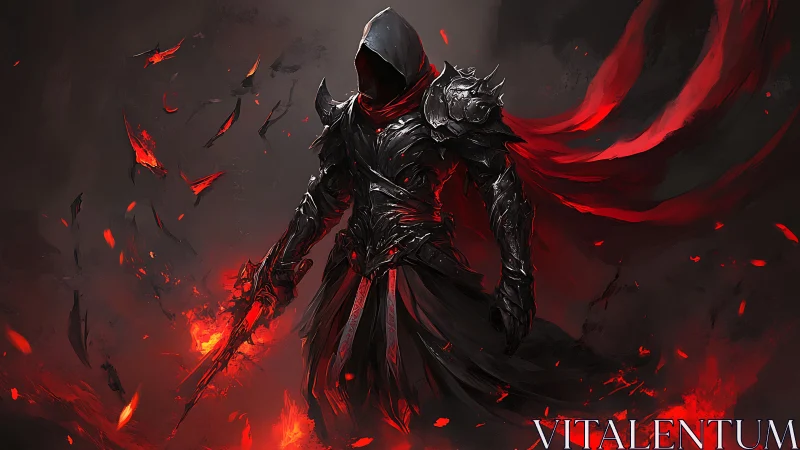 Dark armored warlord with blazing red energy aura.