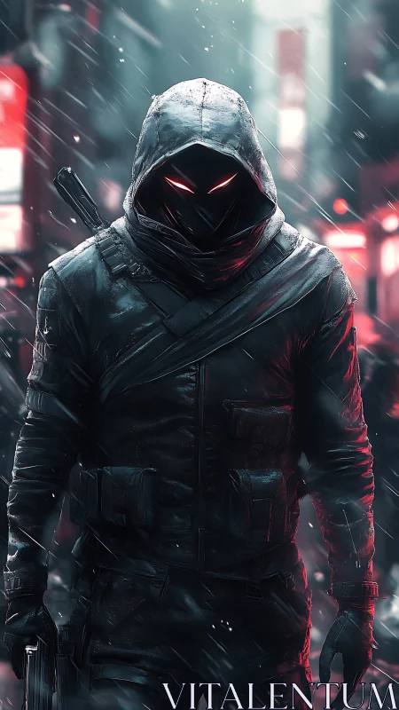 Neon storm crowns the hooded specter of a cyber city