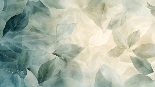 Soft layered leaves pattern in muted green and cream tones.
