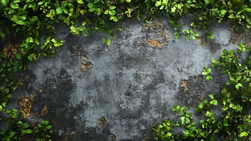 Climbing green ivy softens a weathered concrete wall backdrop