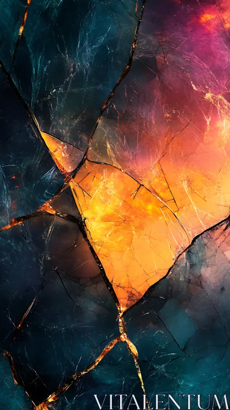 Shattered glass pattern with vivid orange light core.