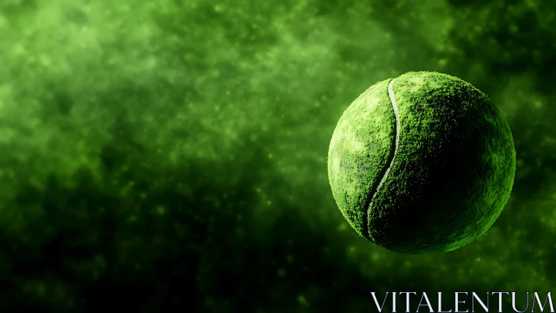 Cosmic green tennis sphere floats through glowing dust