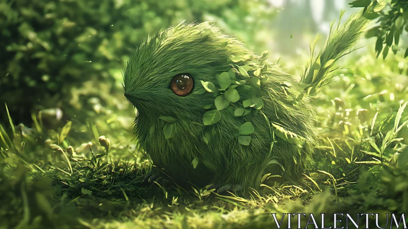 Gentle mossy forest creature pausing in dappled sunlight.