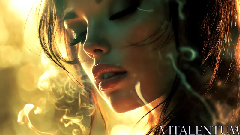 Smoky daydream goddess bathed in molten amber light.