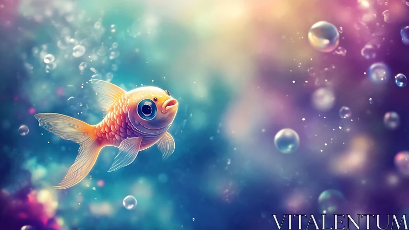 Spectral bokeh goldfish in chromatic aquatic depth field.