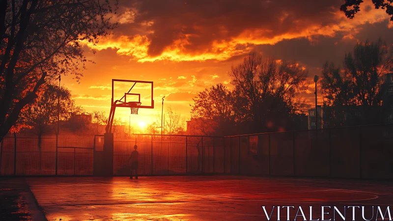 Sunset hoops and quiet dreams on a glowing city court.