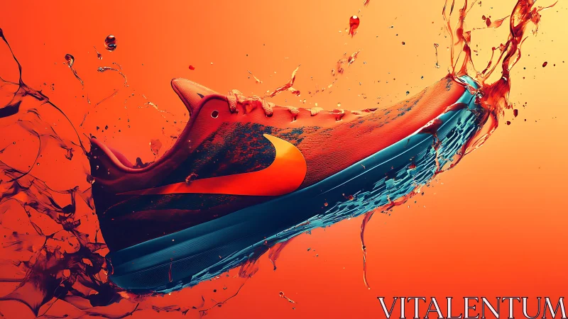 Digital render shows athletic shoe intersecting fluid splash