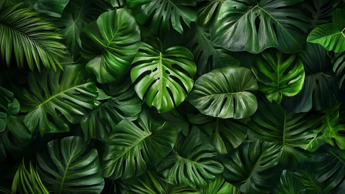 Dense overlapping monstera foliage with high-gloss specular lighting