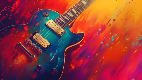 Electric guitar on vivid abstract paint background.