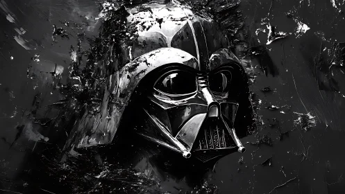 Midnight helm emerging from a storm of black paint.