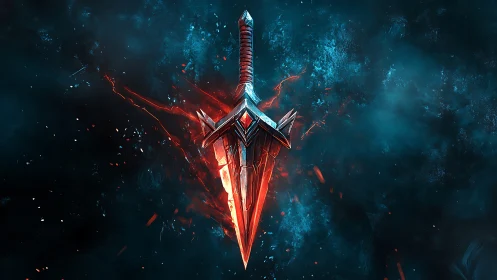 Volcanic runeblade suspended in charged nebular void.