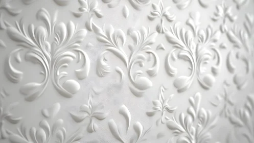 Elegant White Embossed Floral Pattern Wallpaper Design.