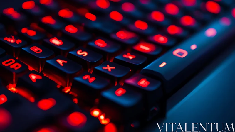 Cyberpunk backlit keyboard in shallow depth-of-field focus.