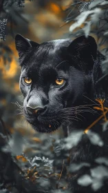 Black Panther Portrait with Golden Eyes and Frost.