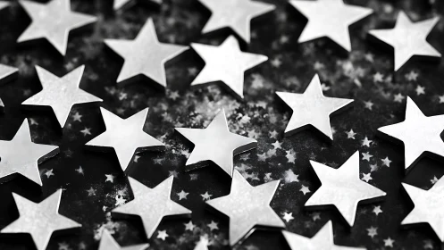 Silver star confetti scatters across a dreamy dark surface