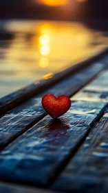 A Red Heart Glows Softly Among Weathered Wooden Planks.