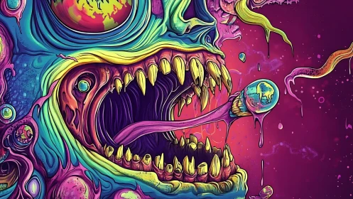 Chromatic biomechanoid maw with extruded ocular tongue dynamics.