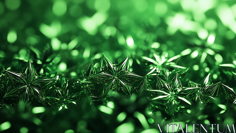 Green metallic star forms with shallow depth of field.