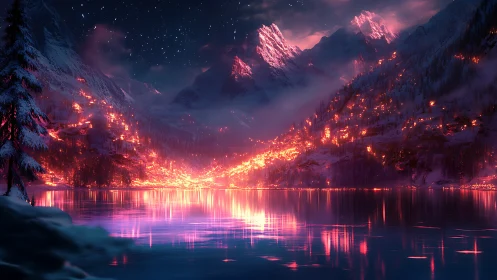 Alpine Sanctuary Rendered Through Neon Illumination.