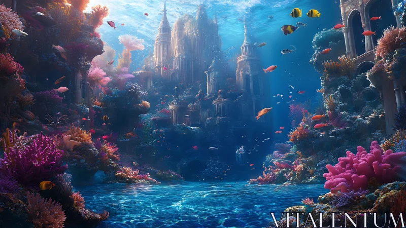 Underwater coral metropolis framing luminous lost palace.