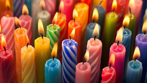 Multicolored Spiral-Textured Pillar Candles with Active Flame Display