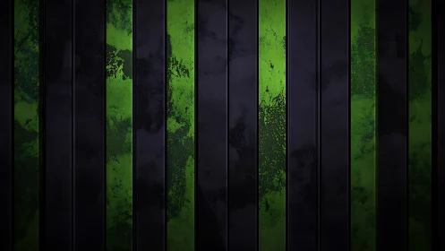 Oxidized neon alloy slats in alternating vertical cadence.