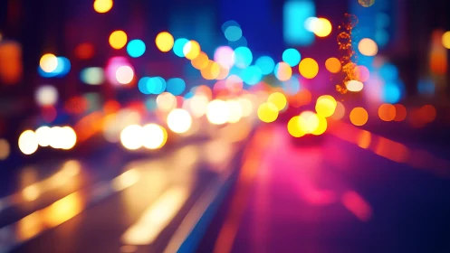 Neon city traffic bokeh with saturated dusk color gradients.