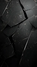 Fractured dark stone slabs intersect in vertical arrangement