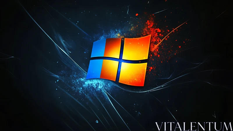Windows logo with energetic particle dispersion on dark field.