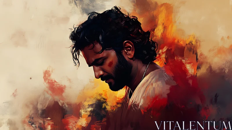 Thoughtful man in warm glowing abstract colors.