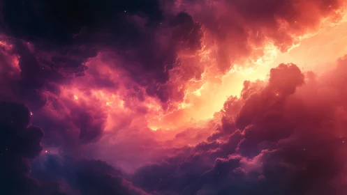 Radiant cosmic nebula clouds ignite deep celestial sky.