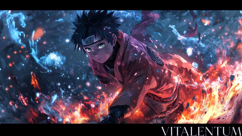 Dynamic chakra-infused warrior amid turbulent elemental vortex.